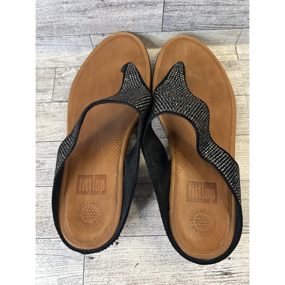FITFLOP  BANDA GLITZ BLACK TOE THONGS SANDALS Size 9 EUC Summer Beach Resort - Picture 4 of 7